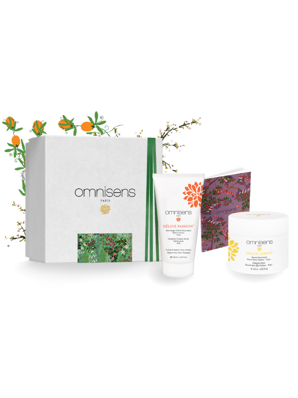 GIFT BOX BODY GOURMAND Delightful Creamy Scrub DÉLICE PASSION® + Gourmand Balm DÉLICE LEMON® + Notebook - OMNISENS.fr GIFT BOX BODY GOURMAND Delightful Creamy Scrub DÉLICE PASSION® + Gourmand Balm DÉLICE LEMON® + Notebook - OMNISENS.fr